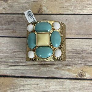 New York & Company Bracelet Bleu and White stones Gold Tone Cuff Bracelet NEW